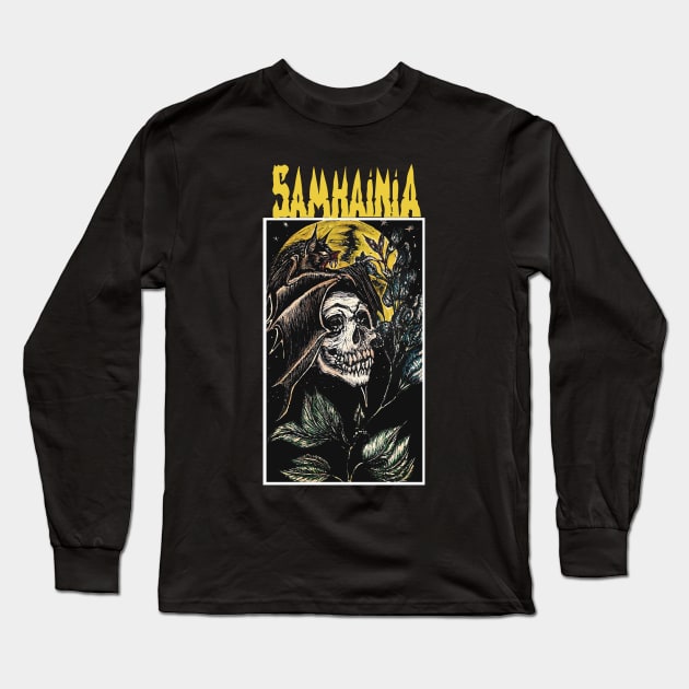 Wolf's Bane bat Full Moon Long Sleeve T-Shirt by Samhainia 